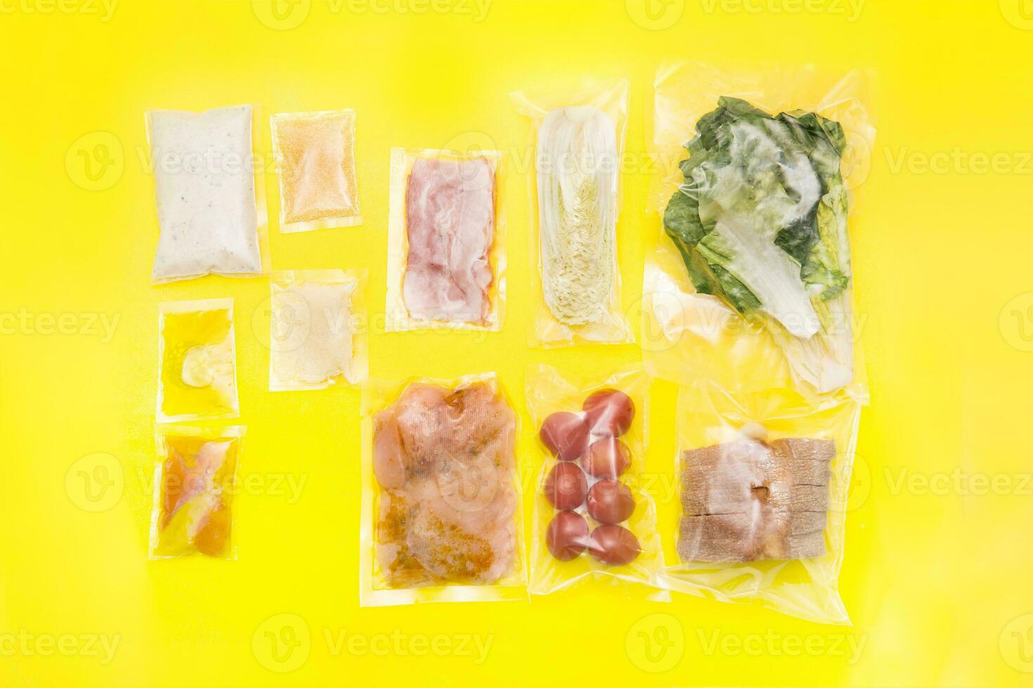 A set for delivering food for dinner on a yellow background. I cook at home. photo