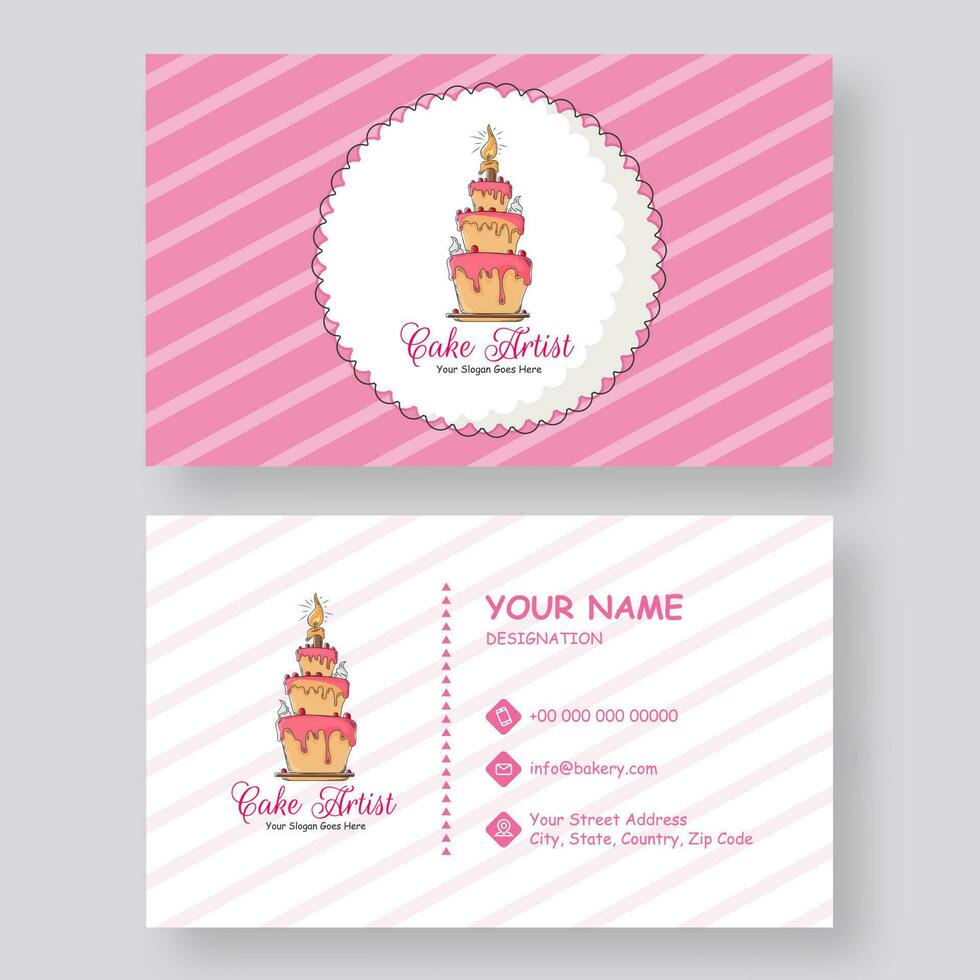 Front and back view of business card or horizontal template design for Cake Artist. vector