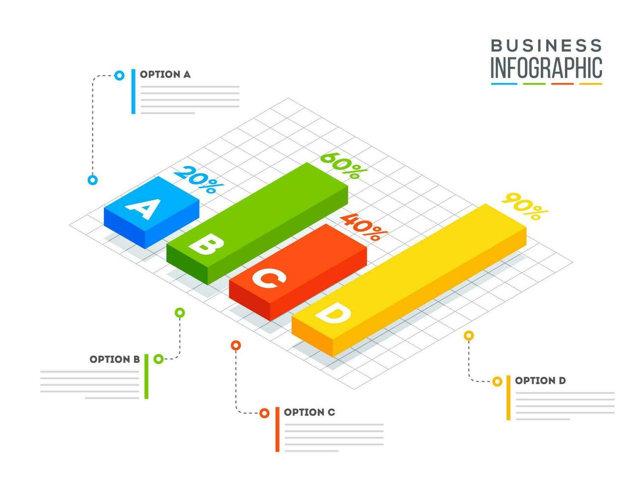 3D illustration of bar statistical infographic with different percentage for Company growth or success concept. vector