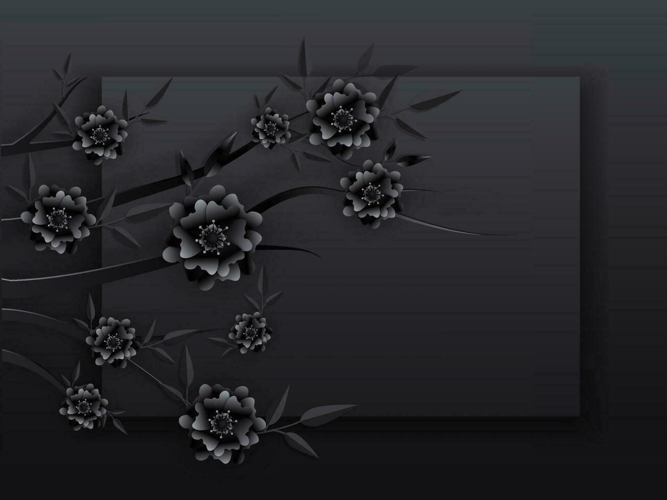 Paper Cut Flowers Branch on Black Background with Space For Text. vector