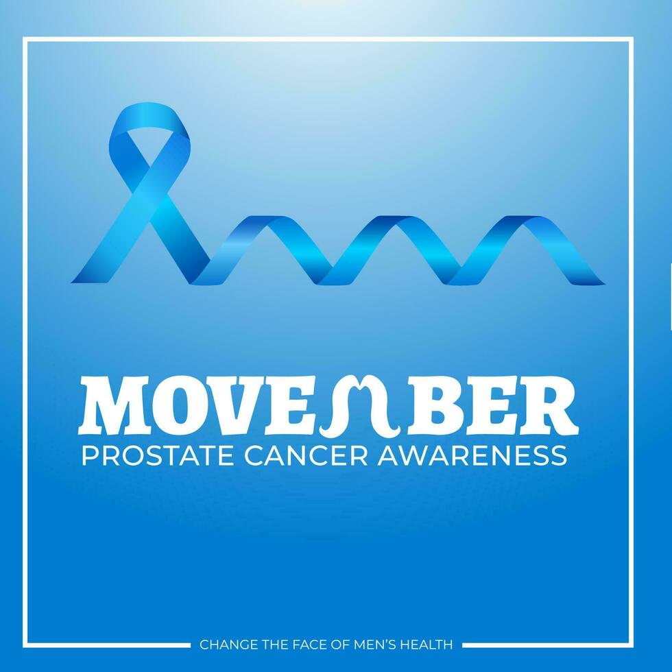 Movember Prostate Cancer Awareness ribbon on blue background for Men's health concept. vector