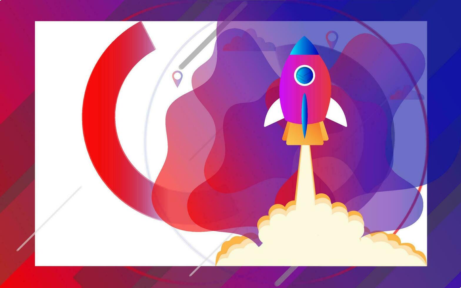 Advertising banner or poster design with illustration of launching a rocket on abstract background for Startup concept based design. vector