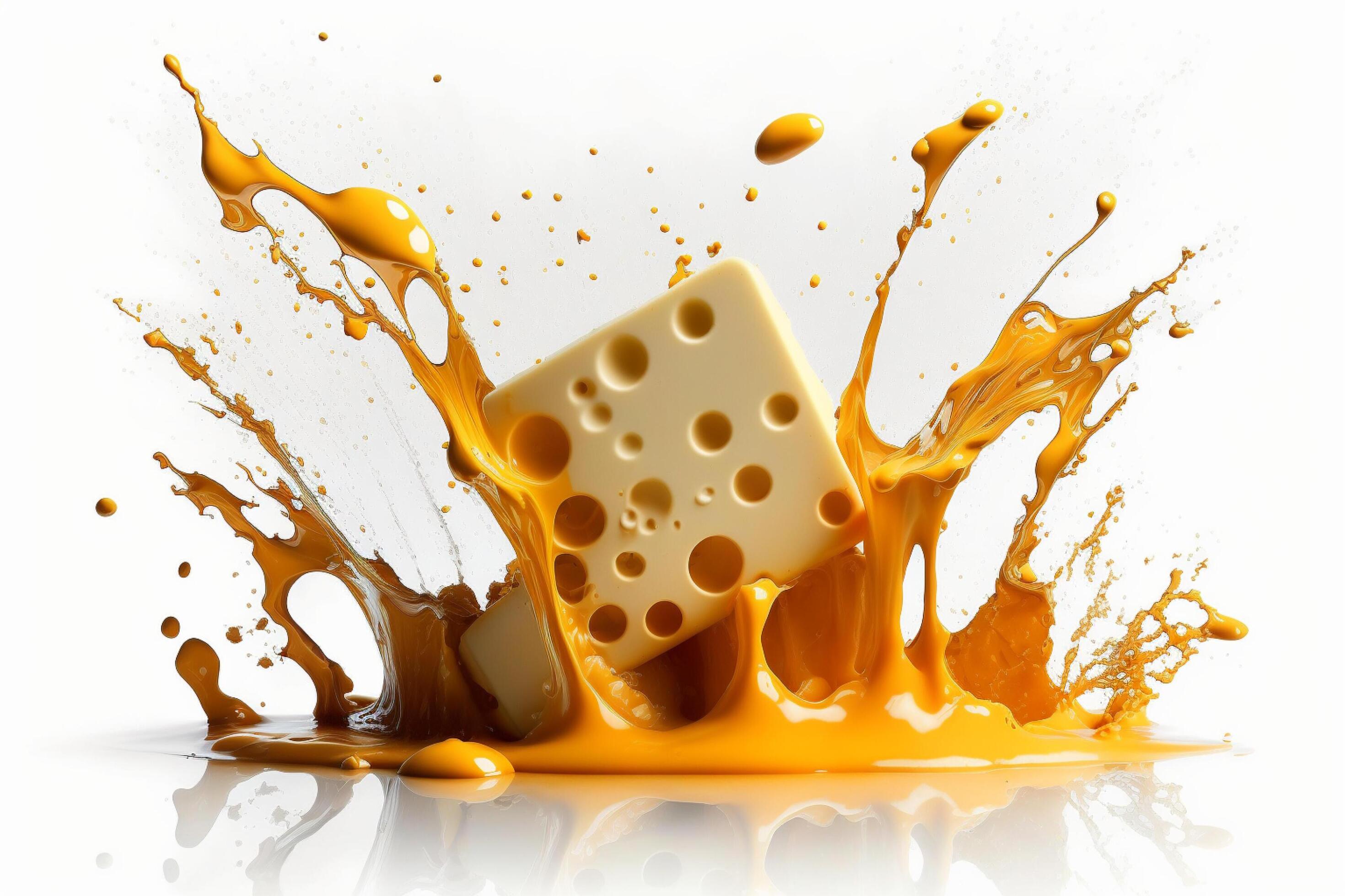 A delicious melting cheese splash in a realistic style. Hot cheese or