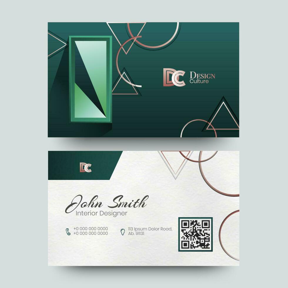 Creative green and white color business card set for Design culture. vector