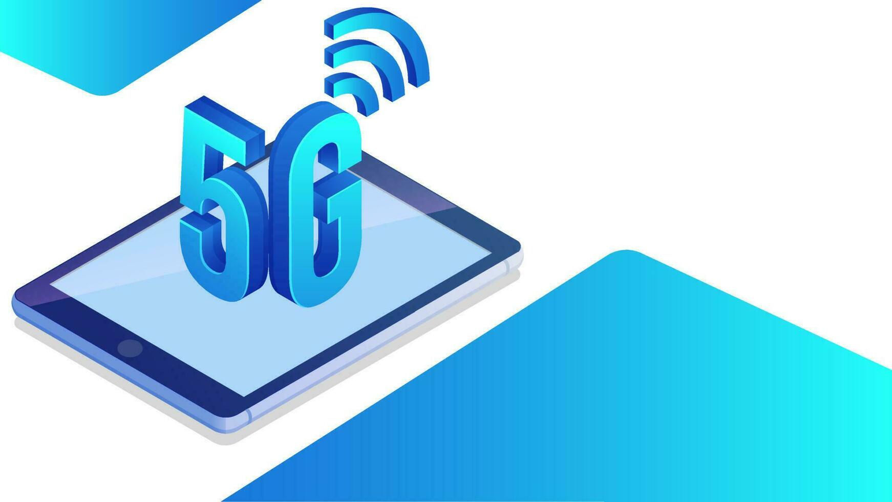 5G mobile internet network service concept, 3d lettering of 5G on smartphone with wifi signal for Used as advertising banner or poster design. vector