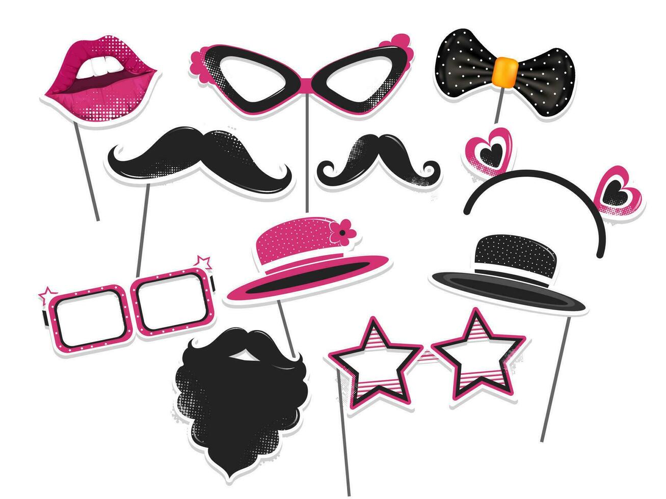 Sticker style party or photo props set on white background. vector