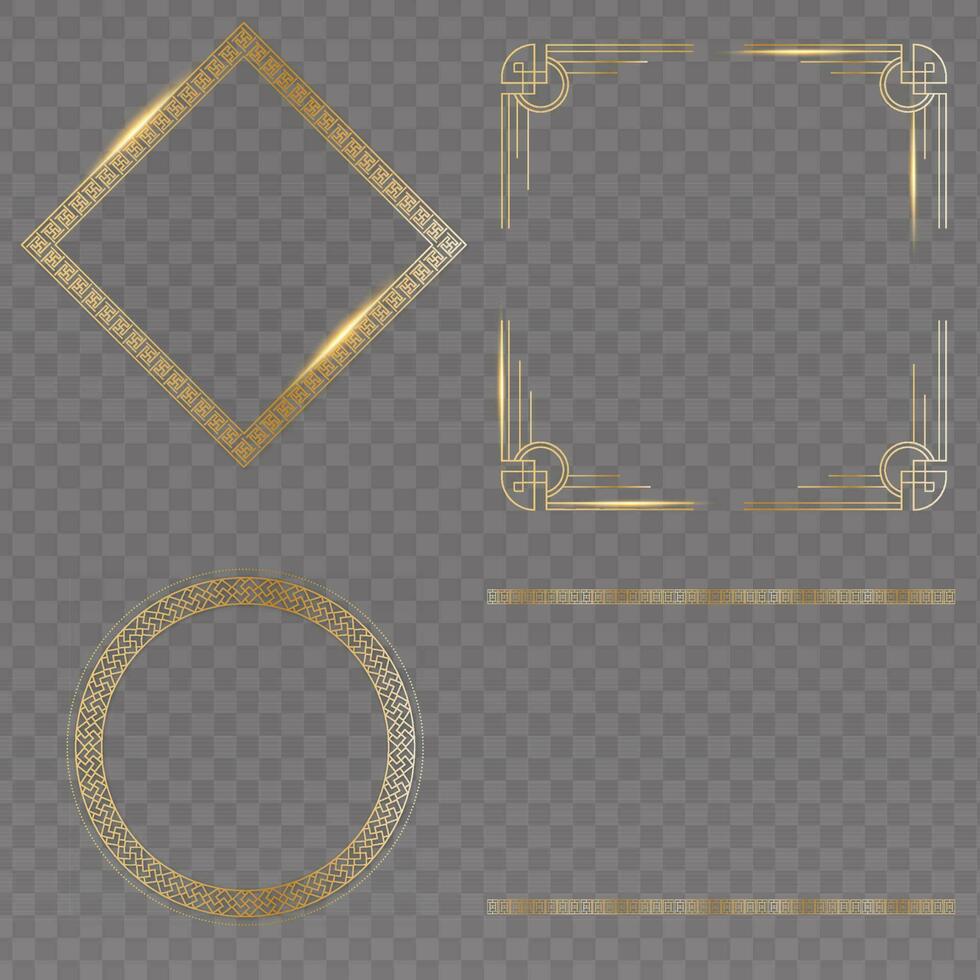 Shiny Golden Chinese Frame Set. vector