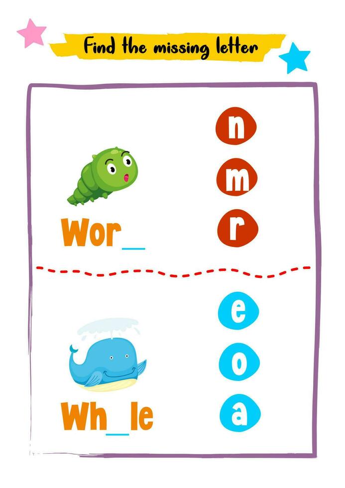 Find missing letters for kids activity vector