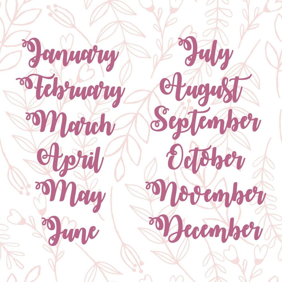 Names of months for calendar or notes book vector