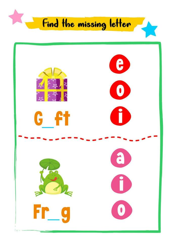 Find missing letters for kids activity vector
