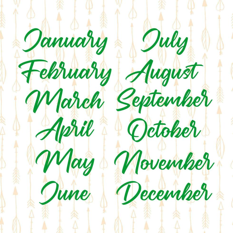 Names of months for calendar or notes book vector