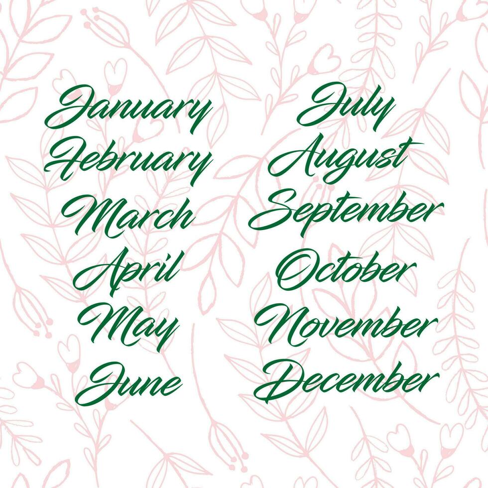 Names of months for calendar or notes book vector