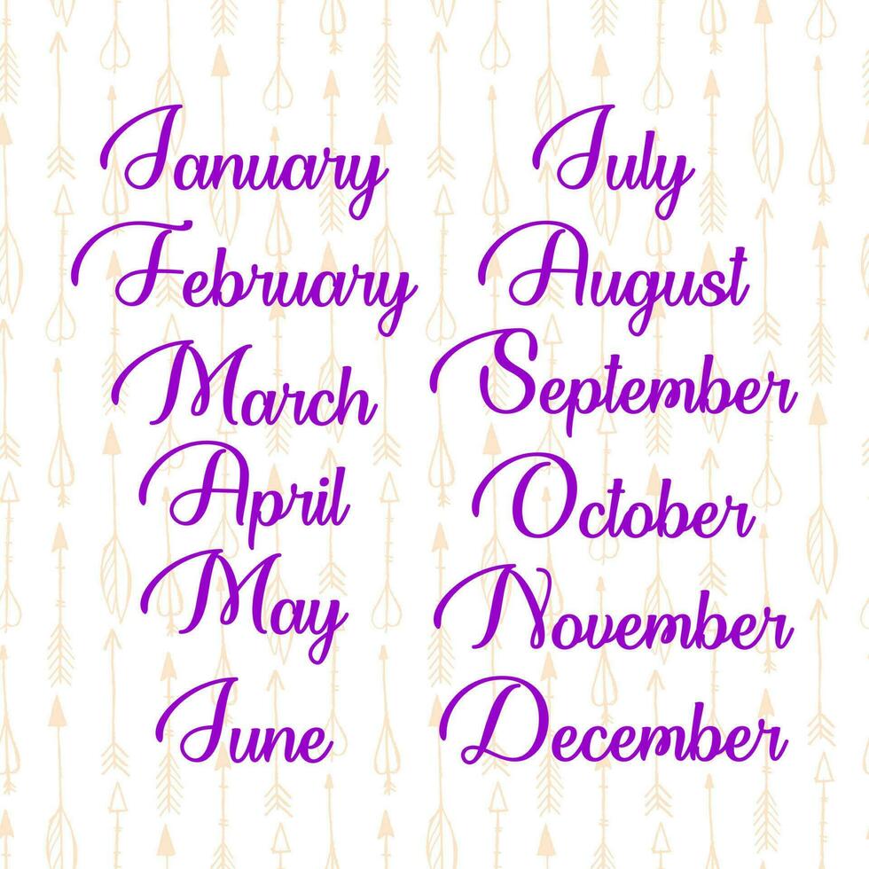 Names of months for calendar or notes book vector