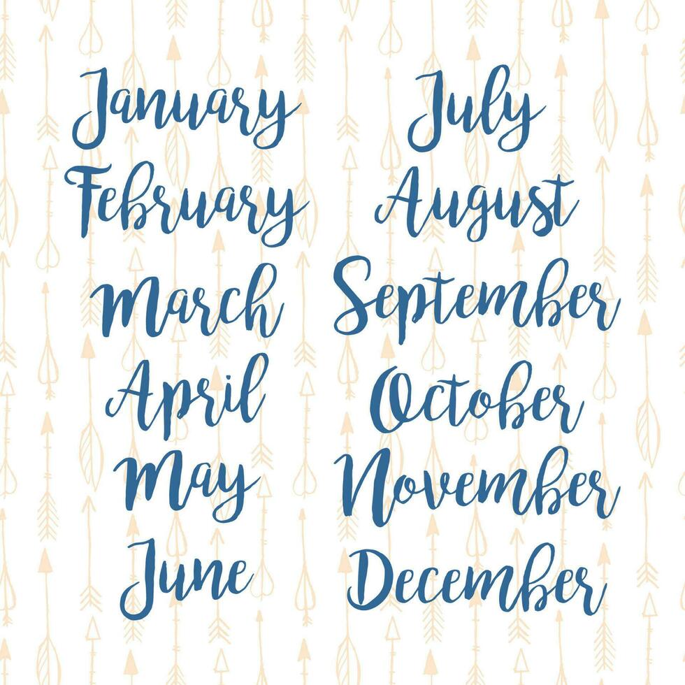 Names of months for calendar or notes book vector