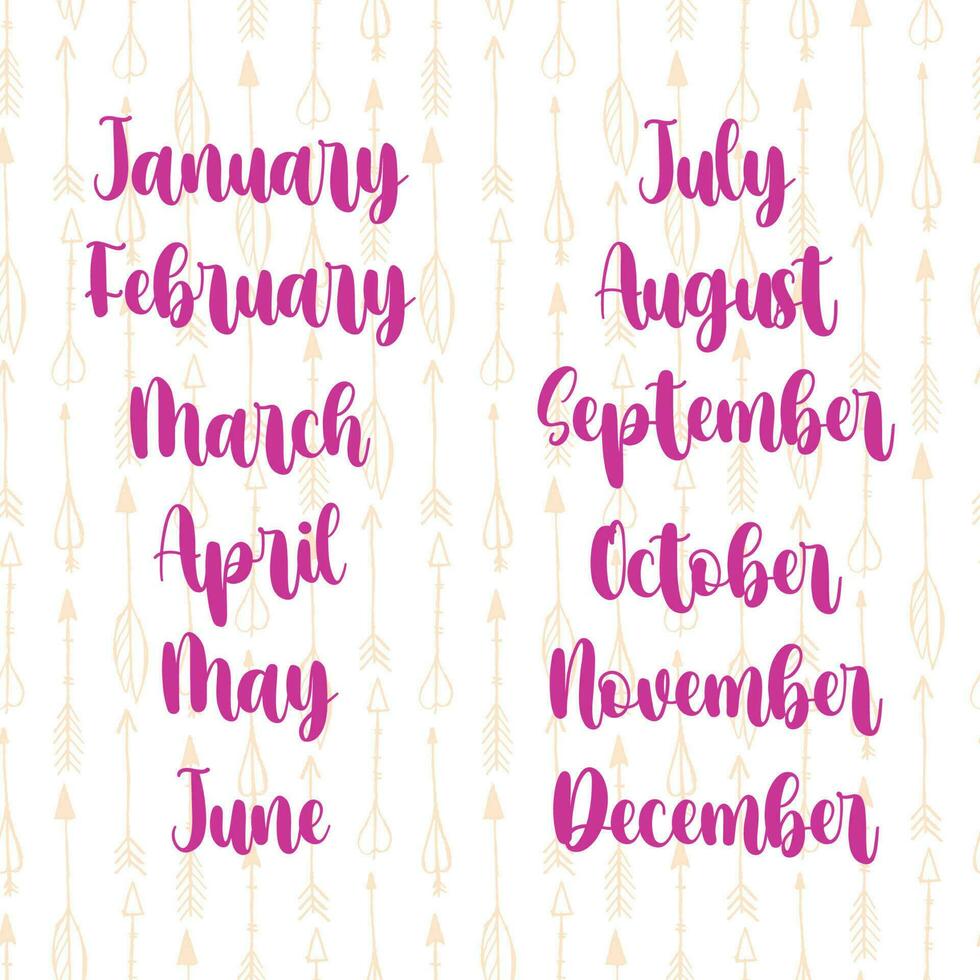 Names of months for calendar or notes book vector