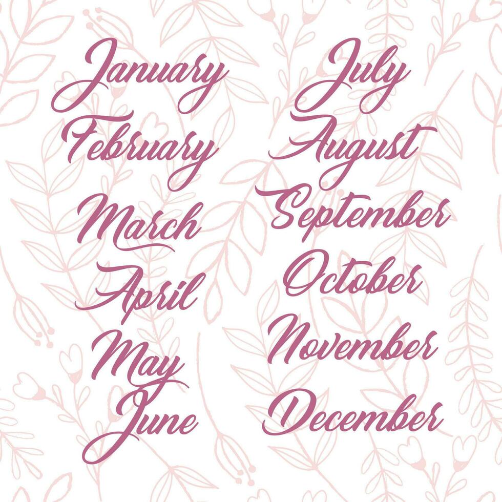 Names of months for calendar or notes book vector