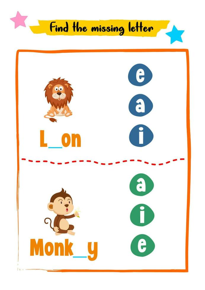 Find missing letters for kids activity vector