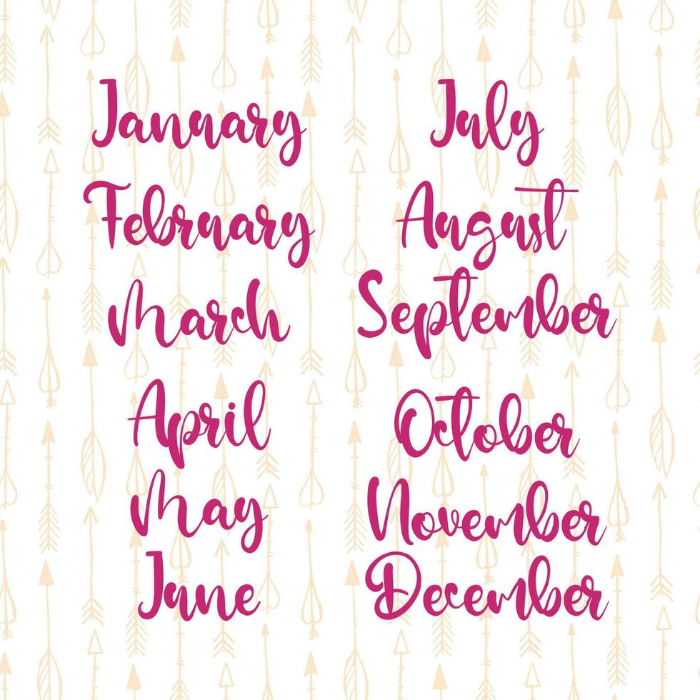 Names of months for calendar or notes book vector