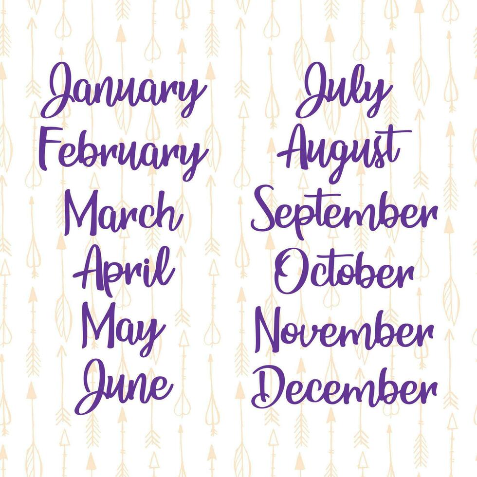 Names of months for calendar or notes book vector