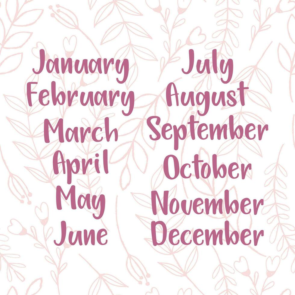 Names of months for calendar or notes book vector