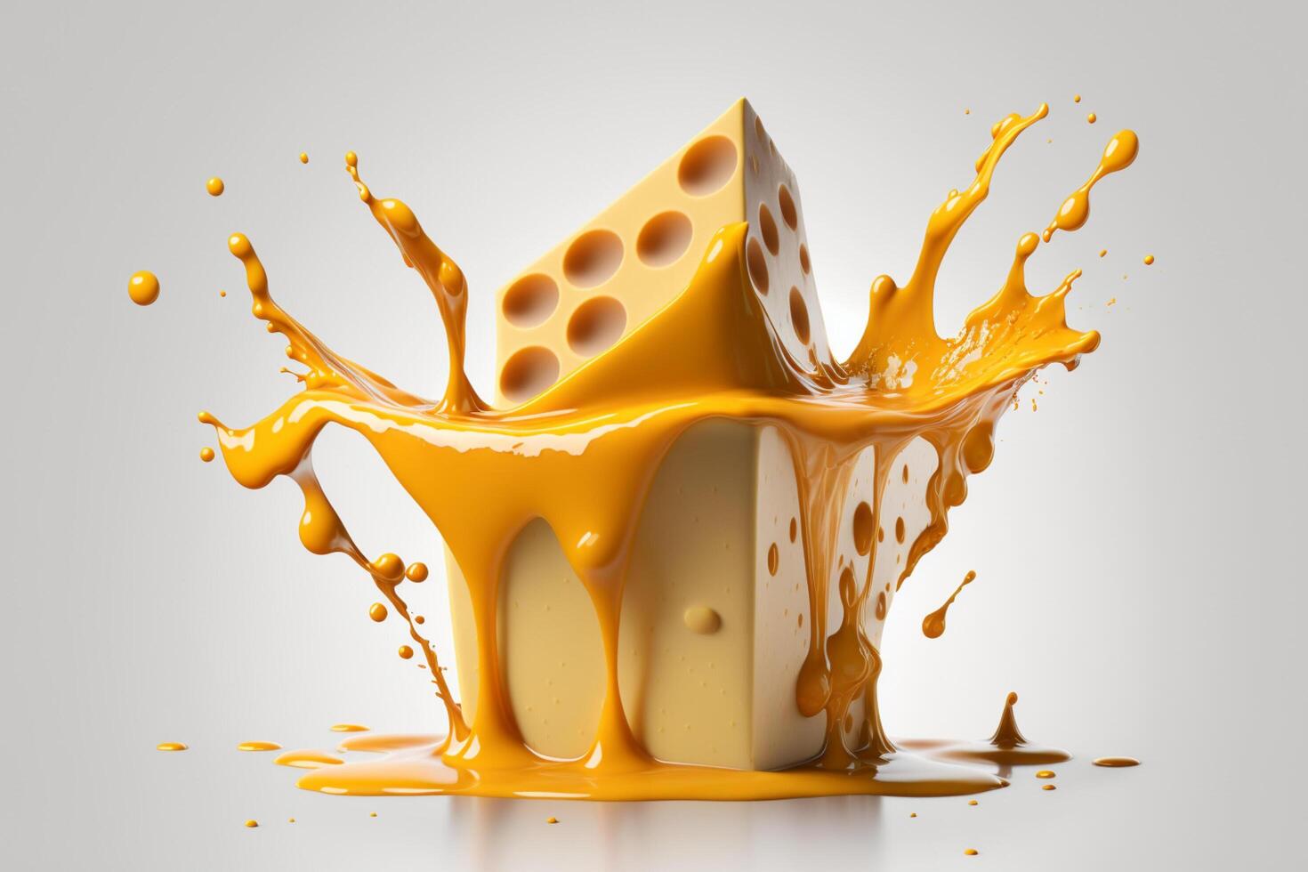 A delicious melting cheese splash in a realistic style. Hot cheese or cheddar splash. Tasty cheese liquid splash. Cheese sauce crown splash. For italian food, world cheese day, dessert by photo