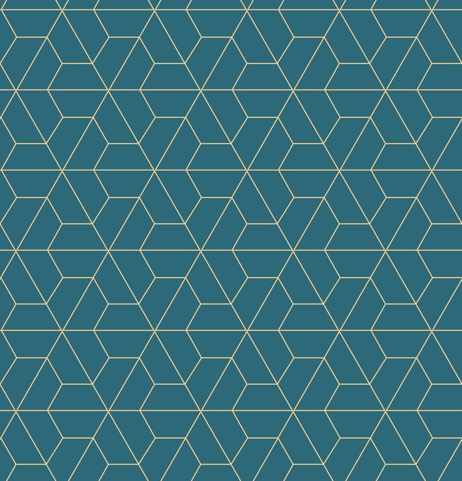 Golden geometric vector seamless patterns. Golden lines, triangles and rhombuses on an emerald green background. Modern illustrations for wallpapers, flyers, covers, banners, minimalistic decorations