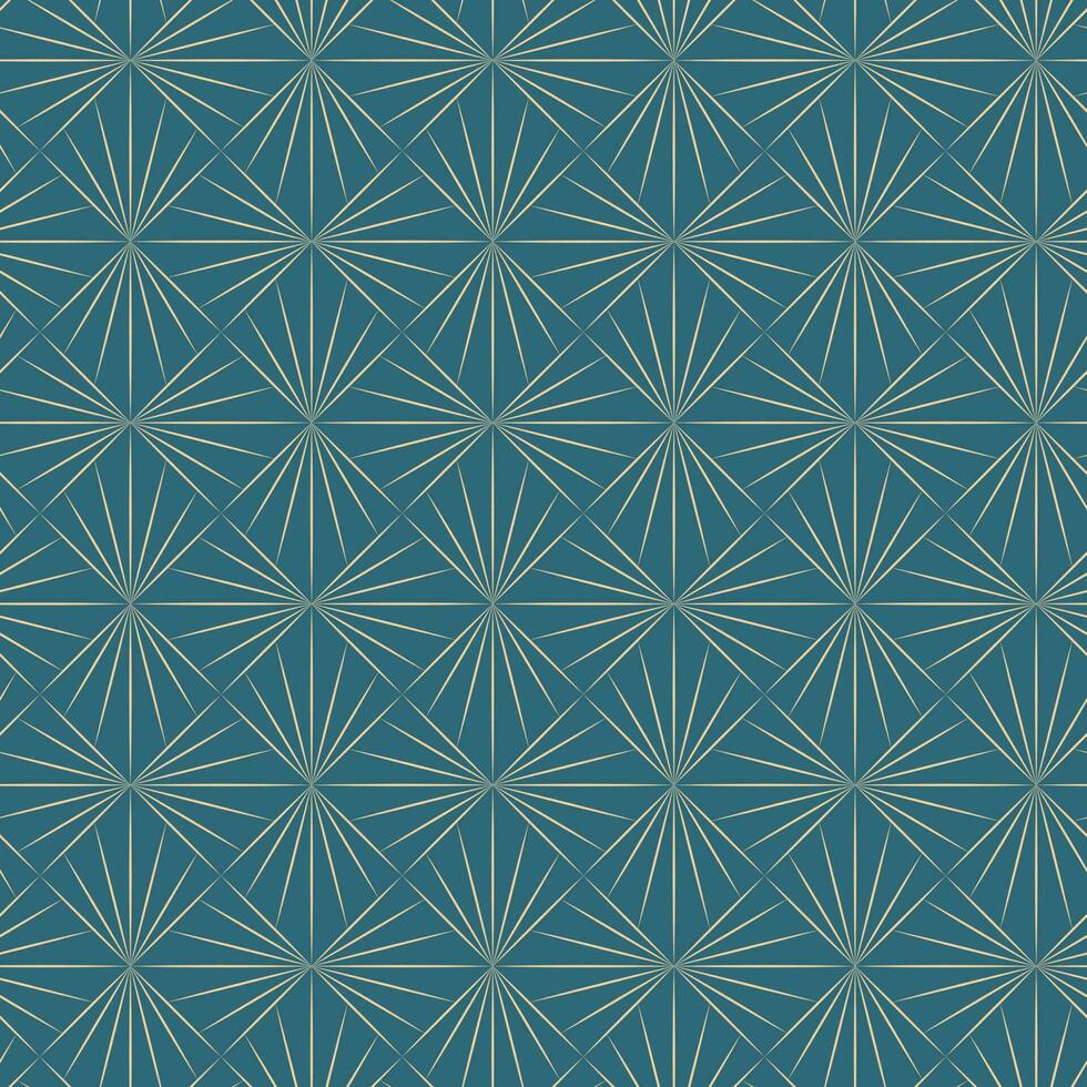 Golden geometric vector seamless patterns. Golden lines, triangles and rhombuses on an emerald green background. Modern illustrations for wallpapers, flyers, covers, banners, minimalistic decorations