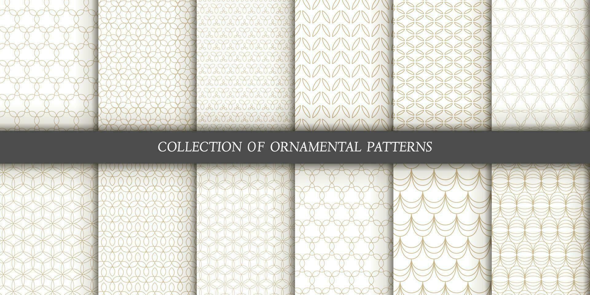 Set of 6 vector seamless patterns. Ornamental gold patterns on a white background