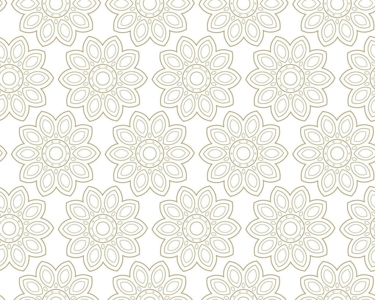 Modern vector seamless illustration. Linear gold pattern on a white background. Ornamental pattern for leaflets, printing, wallpaper, backgrounds