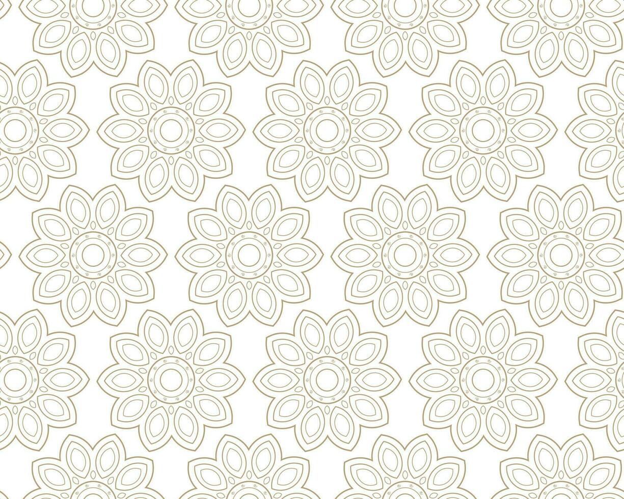 Modern vector seamless illustration. Linear gold pattern on a white background. Ornamental pattern for leaflets, printing, wallpaper, backgrounds