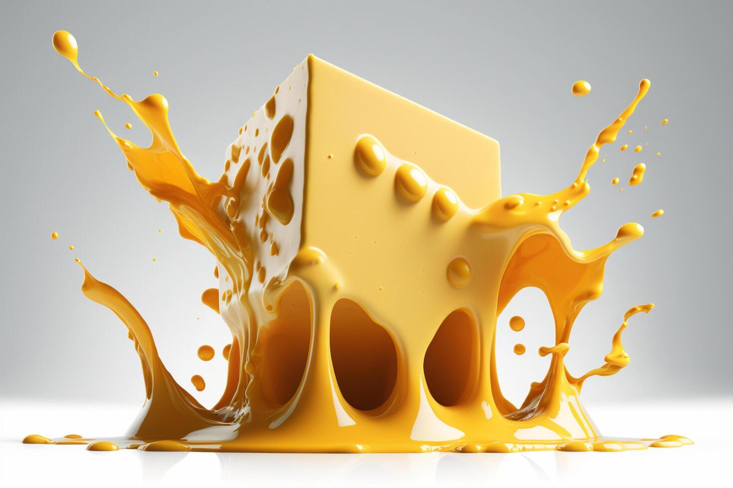 A delicious melting cheese splash in a realistic style. Hot cheese or cheddar splash. Tasty cheese liquid splash. Cheese sauce crown splash. For italian food, world cheese day, dessert by photo