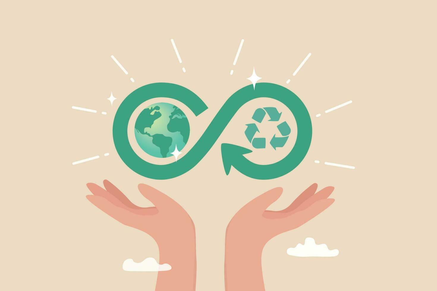 Circular economy, sustainability, ecology with reusable resource, energy or eco friendly product, recycle material or environment protection, climate change concept, hand hold circular economy cycle. vector