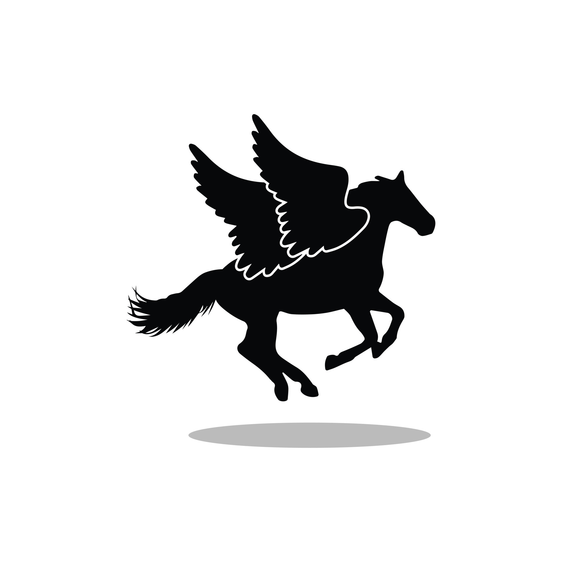 Horse running icon vector illustration flying horse with wings black