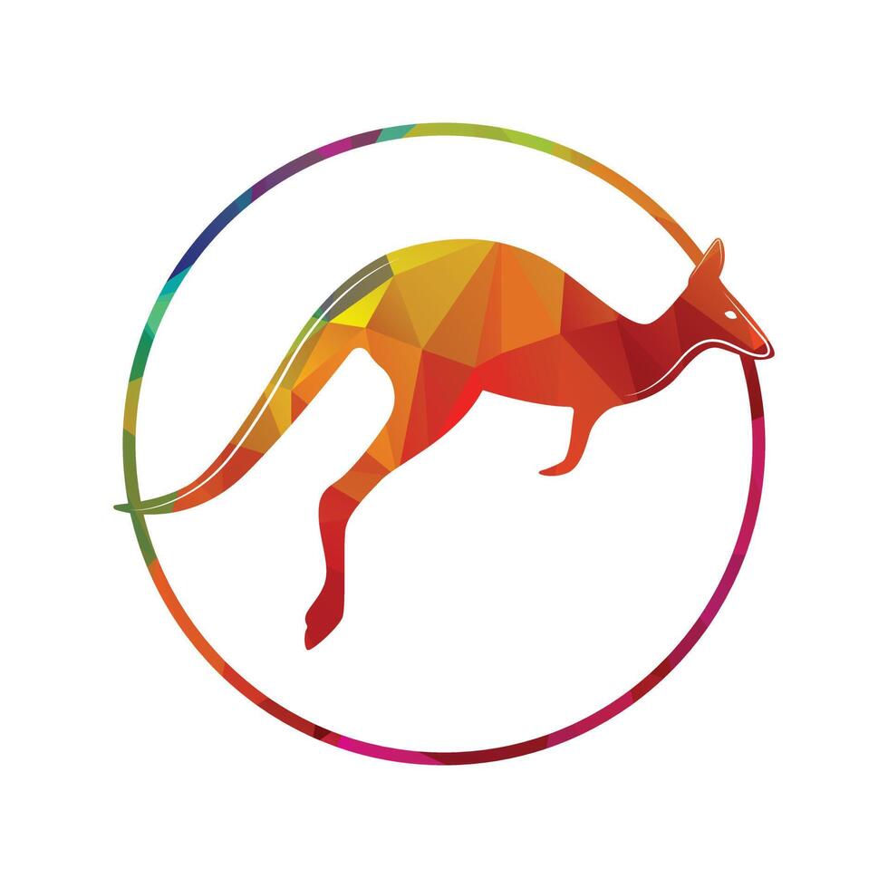 Kangaroo jumping logo template vector illustration inside a shape of ring and pattern colors .