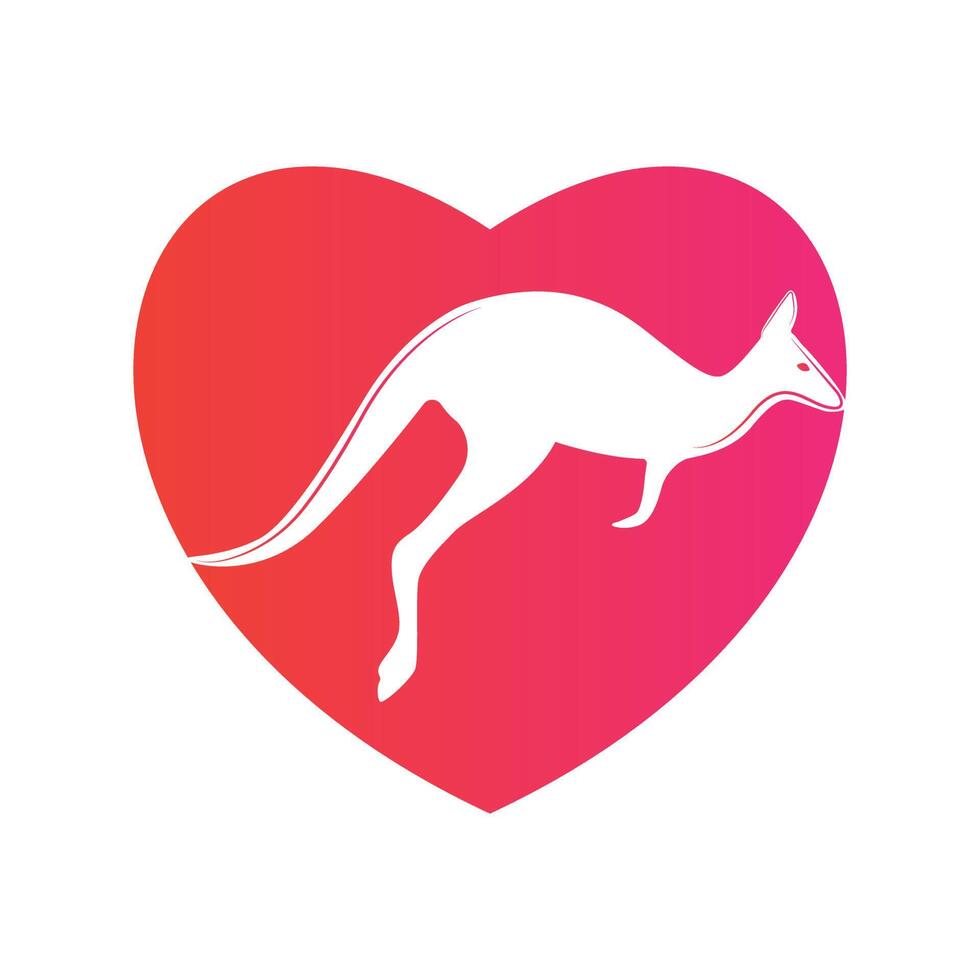 Kangaroo jumping logo template vector illustration inside a shape of pink heart.