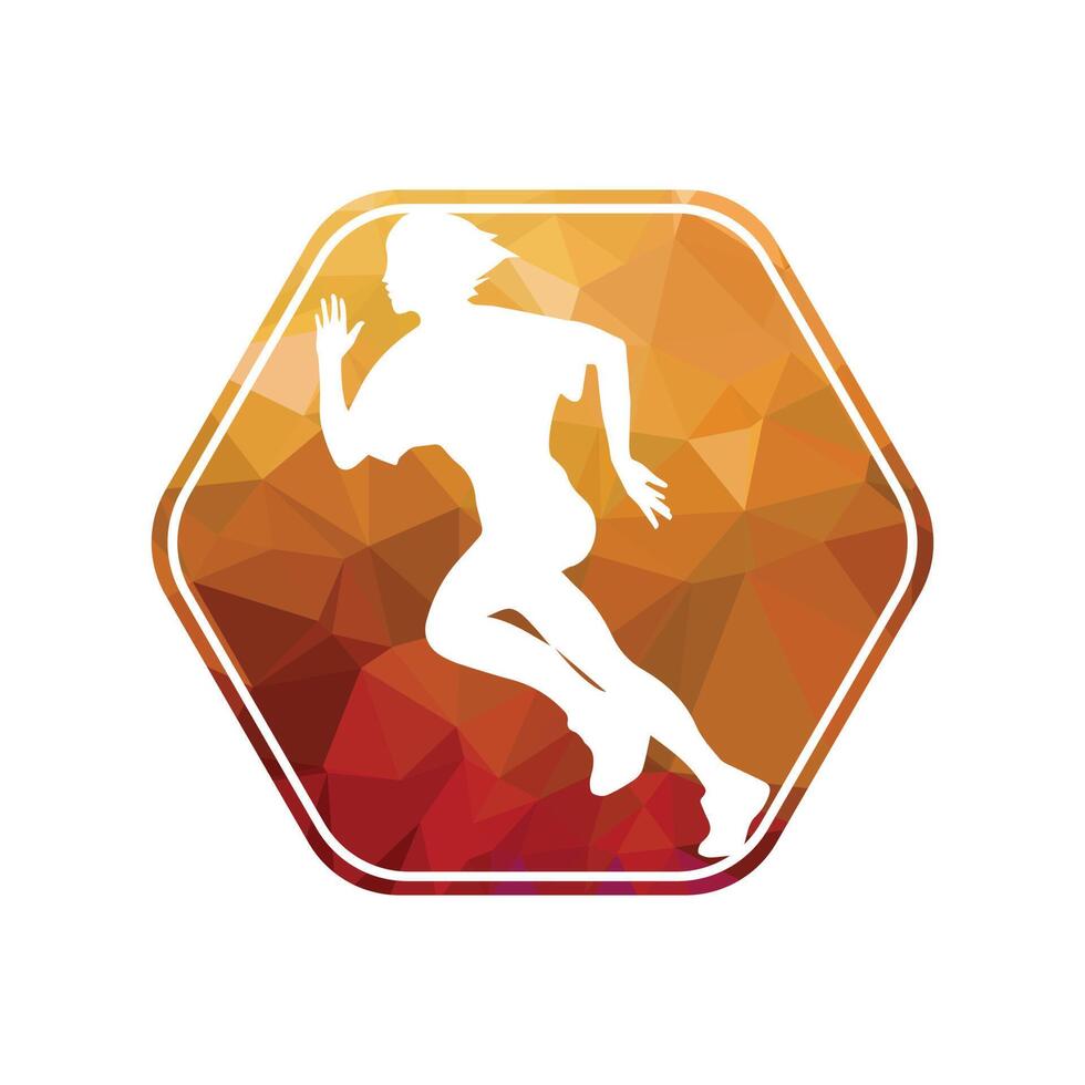 Running woman side view. vector illustration. inside the shape of hexagon pattern color.