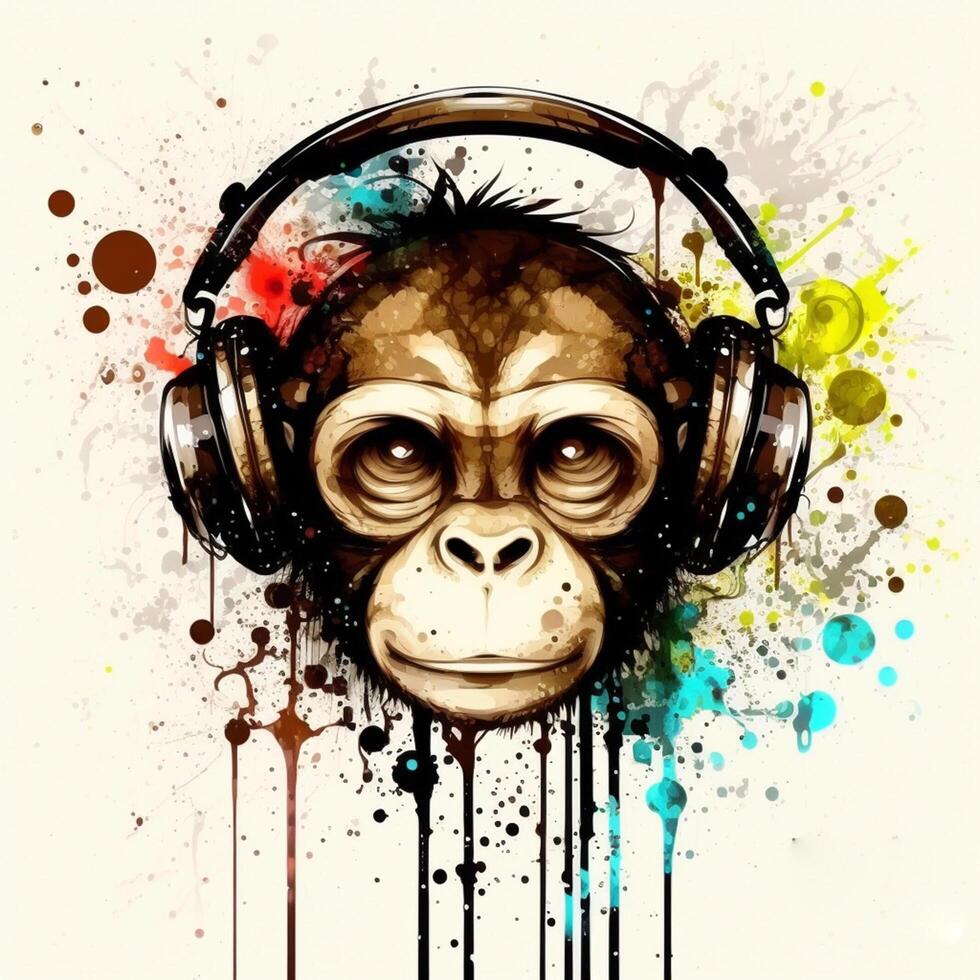 Colorful Primate A Graffiti-Style Monkey Head Splattered with Paint photo