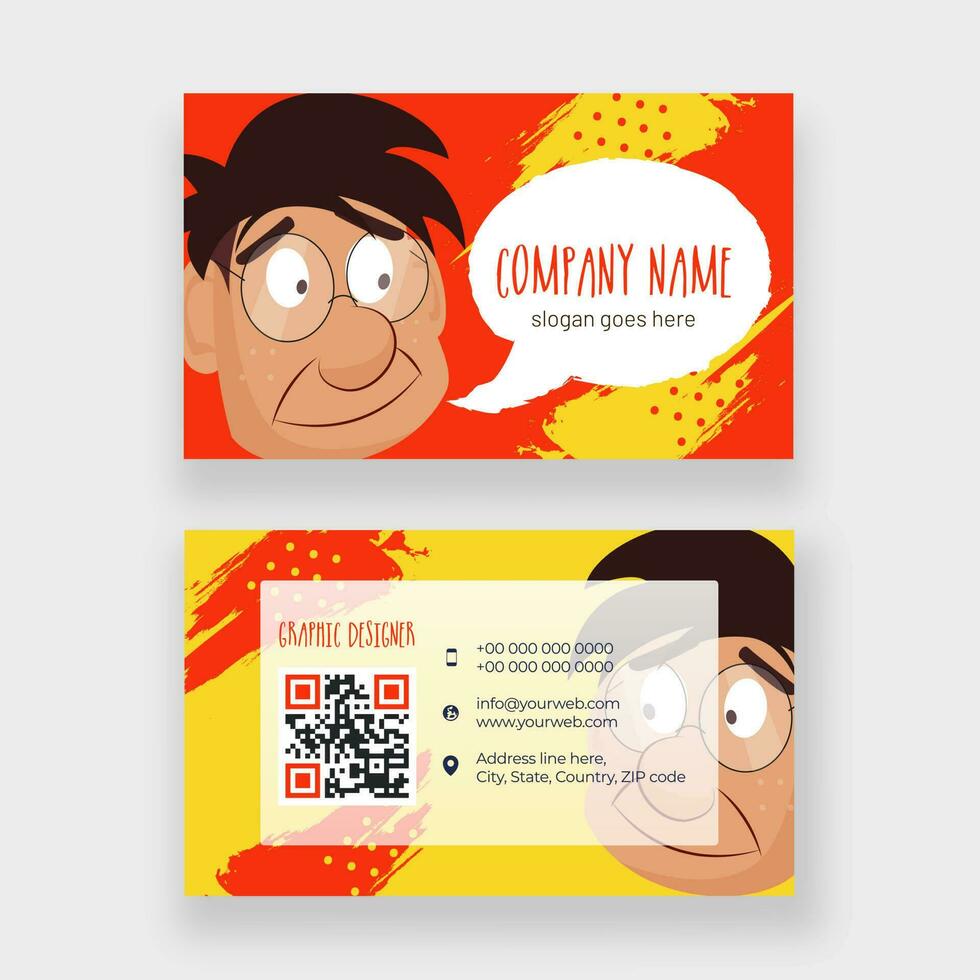 frente y espalda ver de negocio tarjeta o visitando tarjeta diseño con hombre personaje para gráfico diseñador. vector
