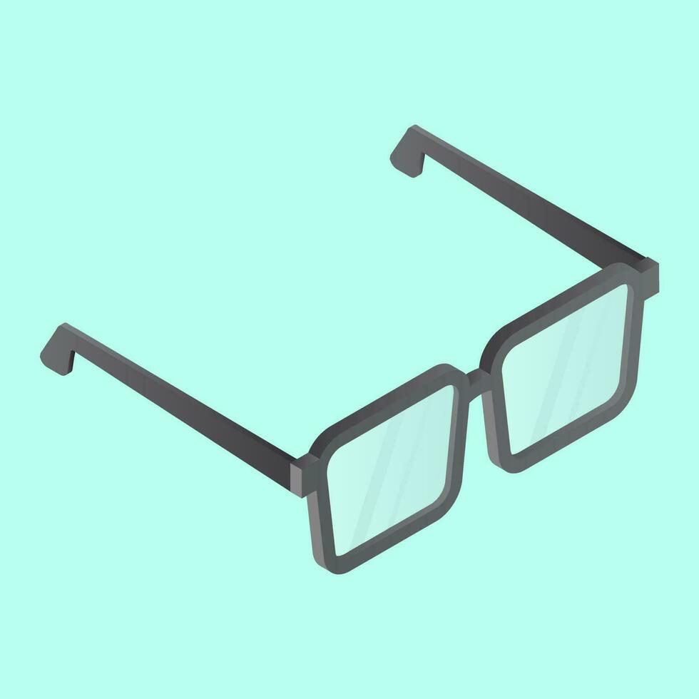 Isometric eyeglasses on green background. vector