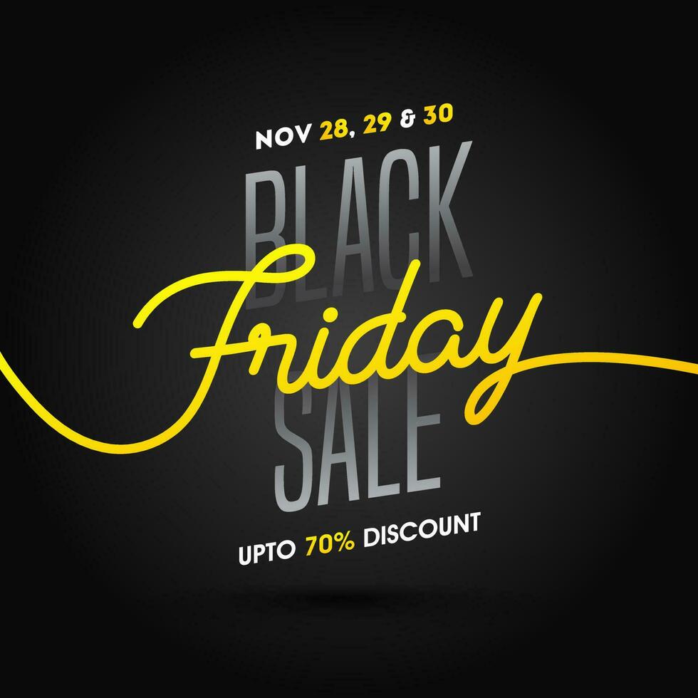 Black Friday Sale poster or template design with 70 discount offer on black background. vector