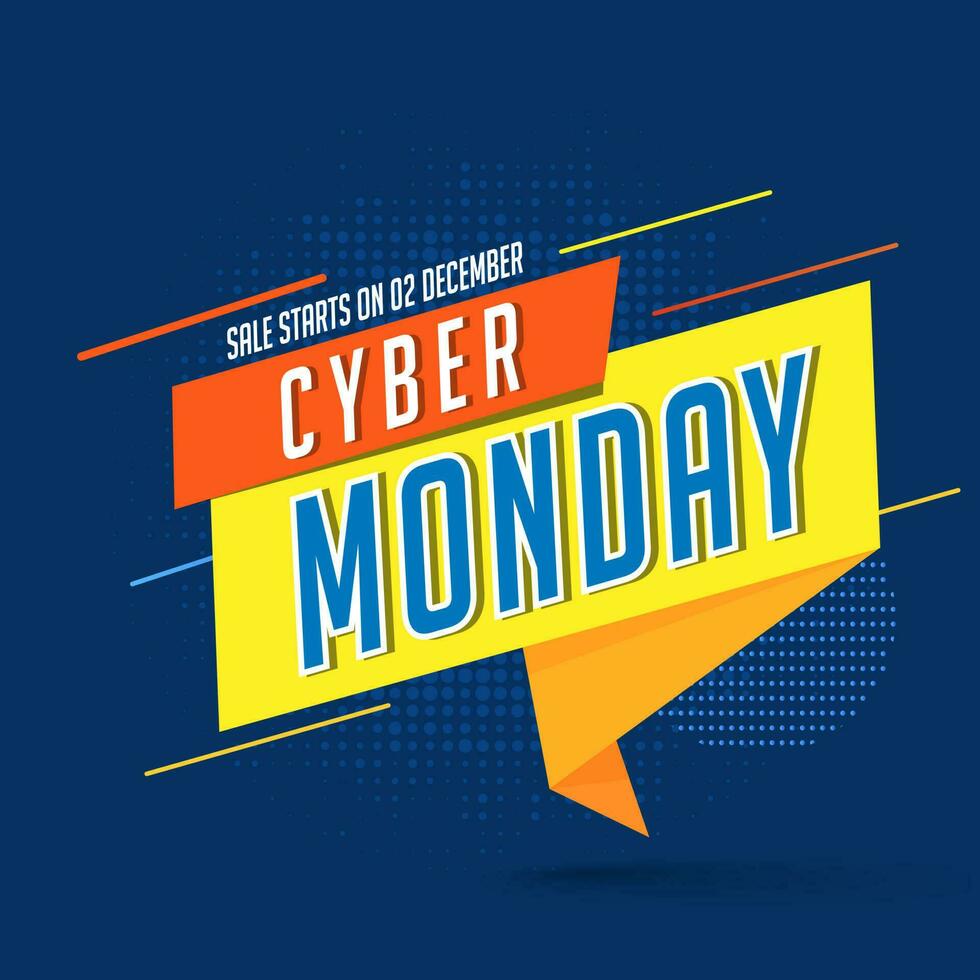 Cyber Monday Sale label ribbon on blue background for Advertising concept. vector