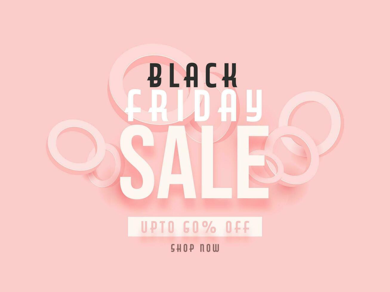 Black Friday Sale Text with Discount Offer and 3D Circle Shapes on Pastel Pink Background. Can be used as poster design. vector