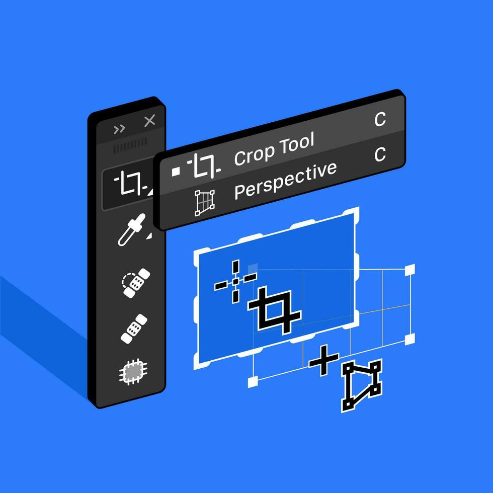 herramientas panel. cosecha perspectiva herramienta en trama gráfico editor. isométrica 3d vector ilustración