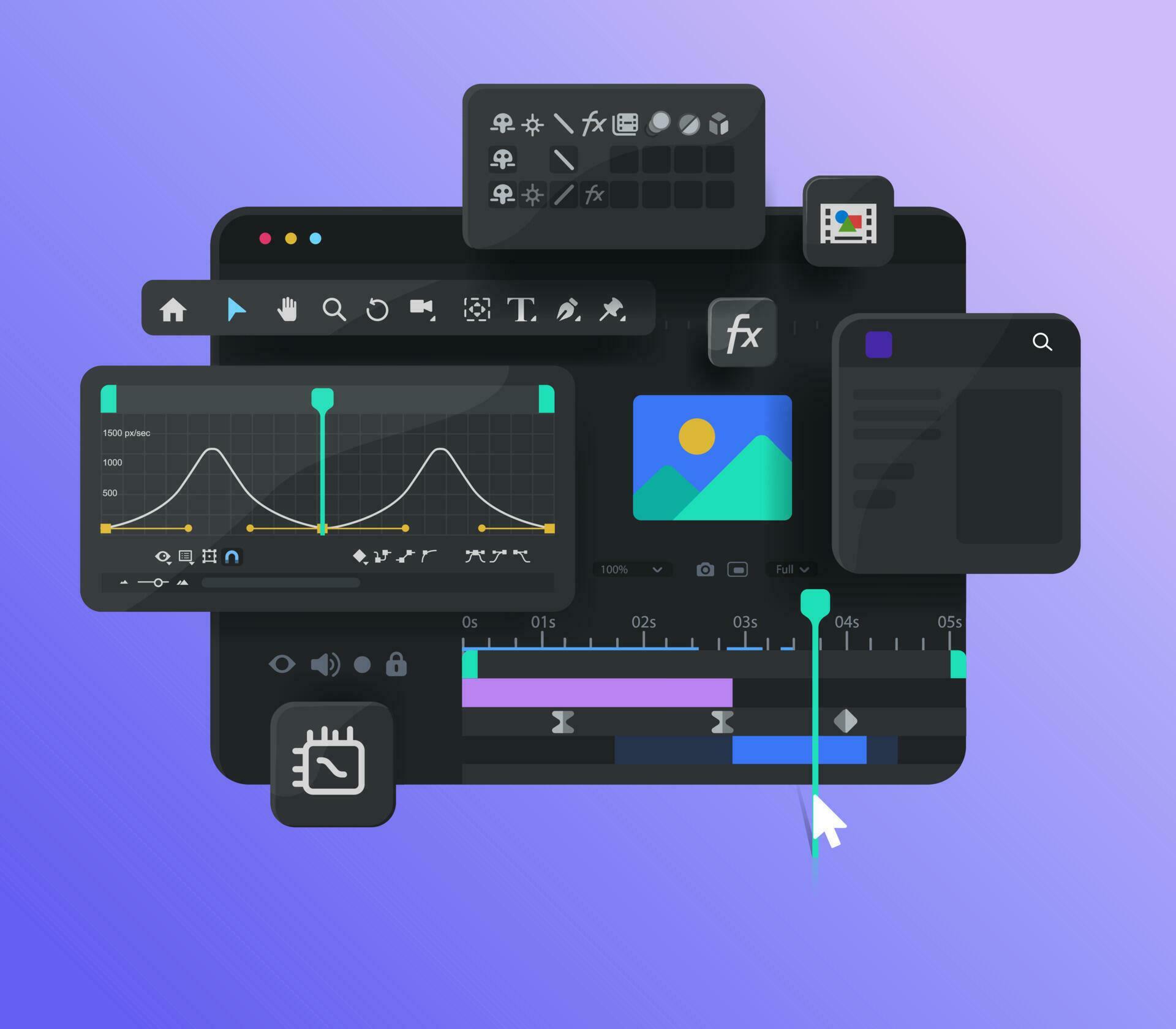 Program interface for Motion Designer. Working with Video and Animation