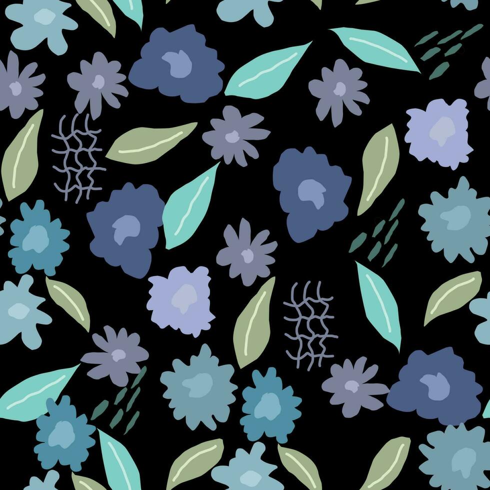 Simple flower abstract seamless pattern on black background for fabric or wallpaper vector