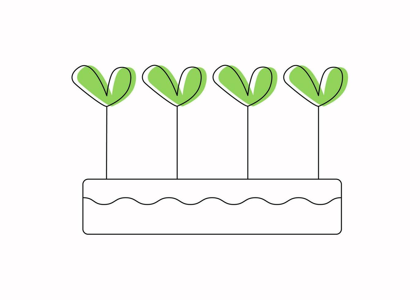 Growing plants. Sprouts in a  box. Plant care. Outline, line drawing. Doodle style. Vector graphics.
