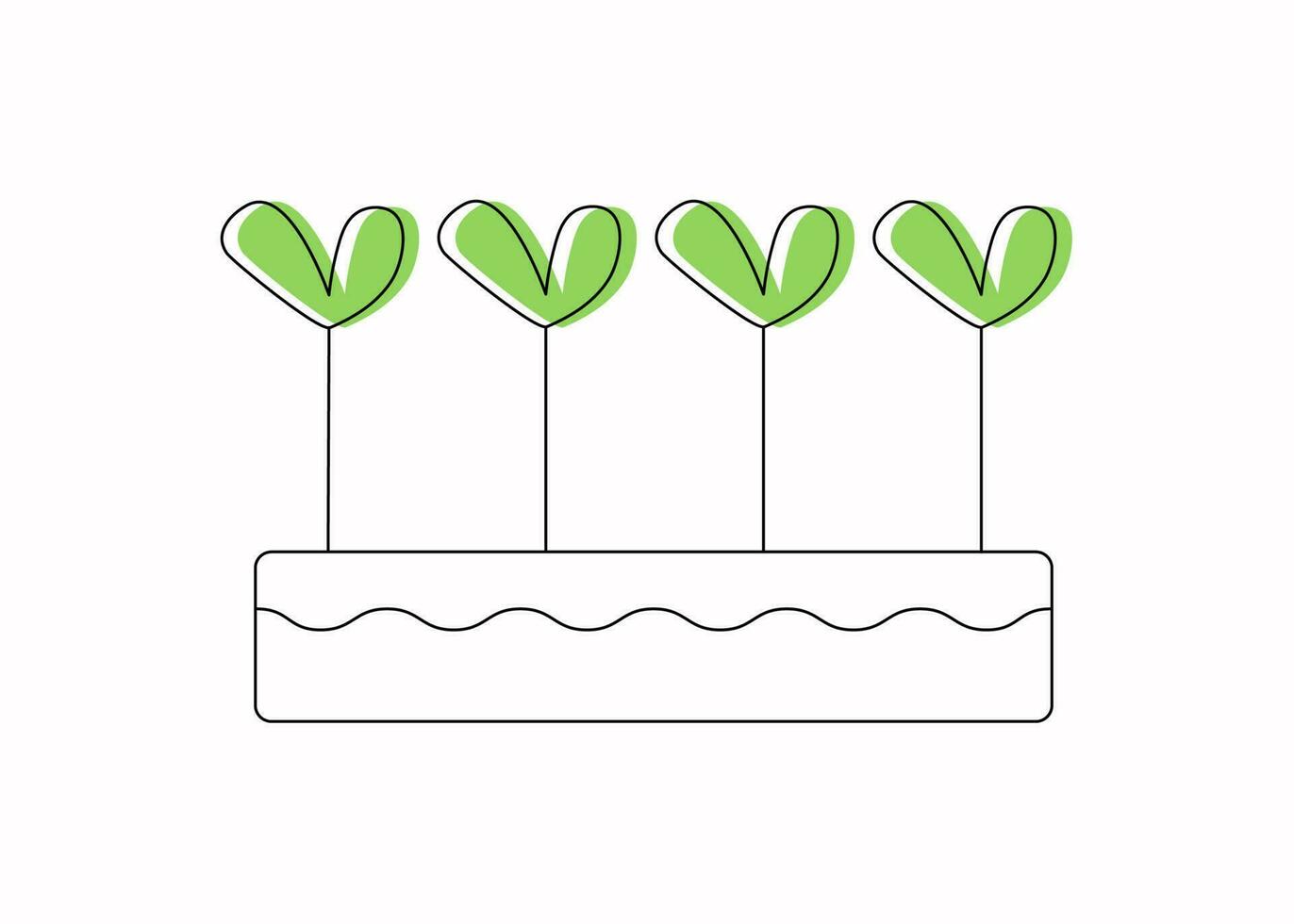 creciente plantas. coles en un caja. planta cuidado. describir, línea dibujo. garabatear estilo. vector gráficos.