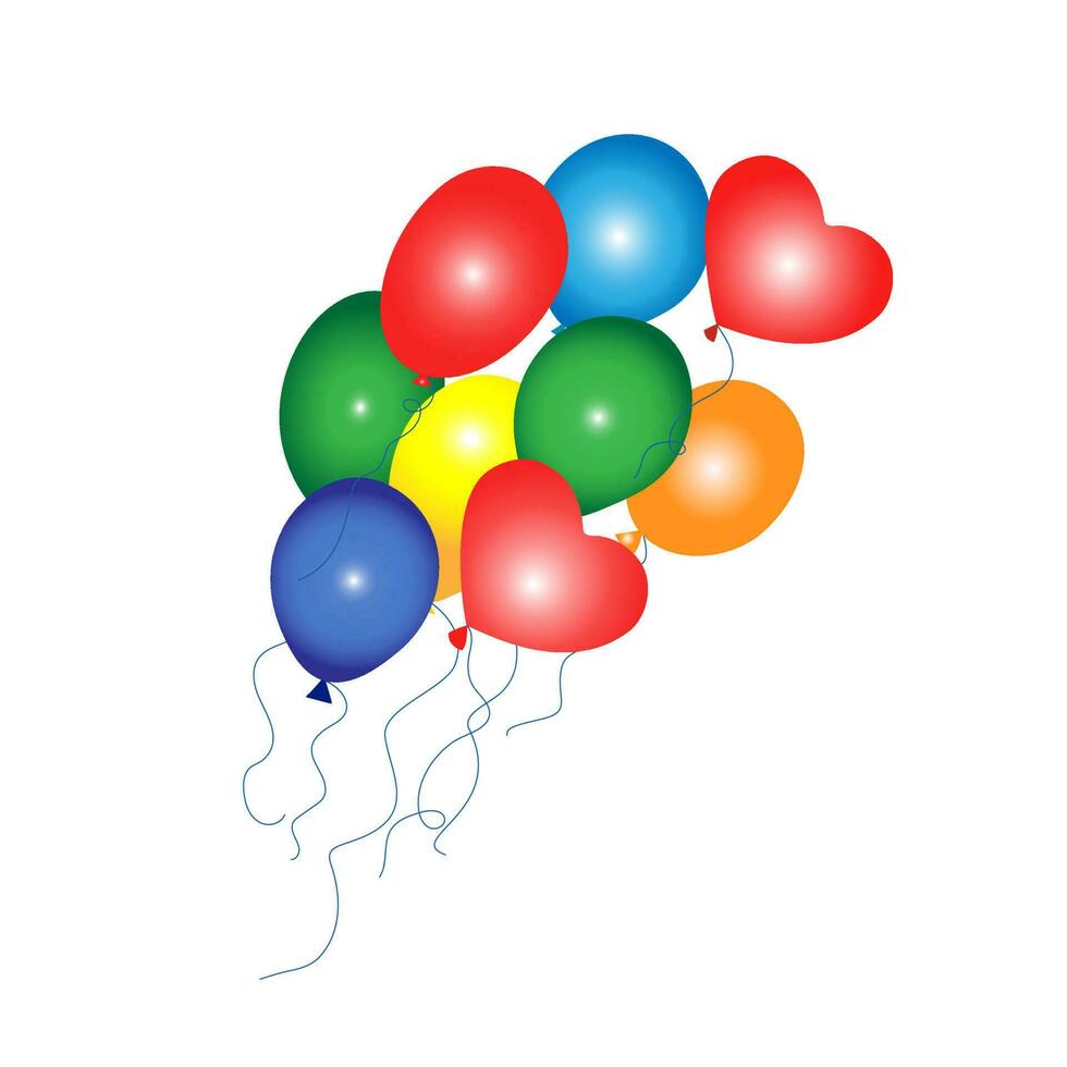 Balloons holiday. A bunch of bright colored balloons. Heart shape. Holiday design. Birthday, Valentine's Day, anniversary.  Vector illustration.