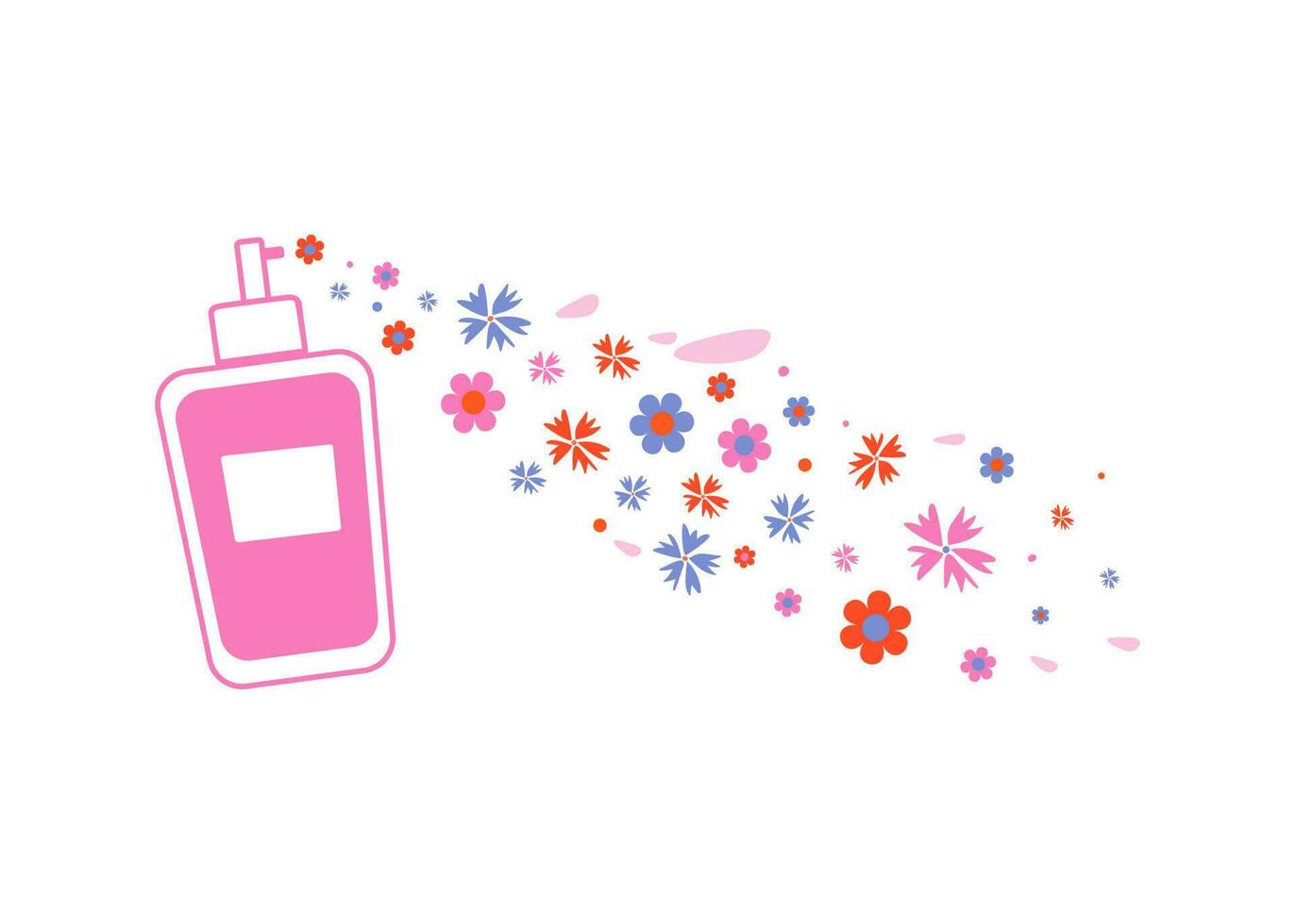 Bottle of perfume.  Floral fragrance, women's perfume. Flowers.  Vector illustration on isolated background.