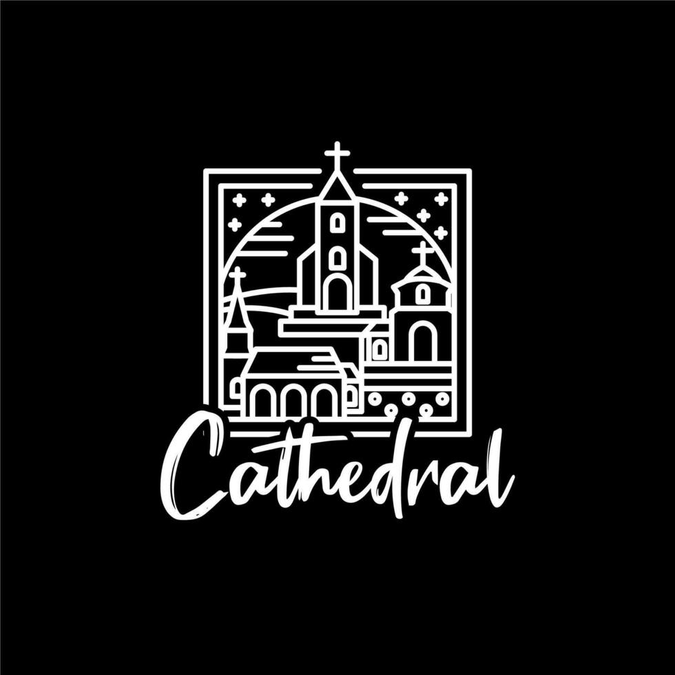 Church Cathedral logo design vector. Modern line art Church logo design